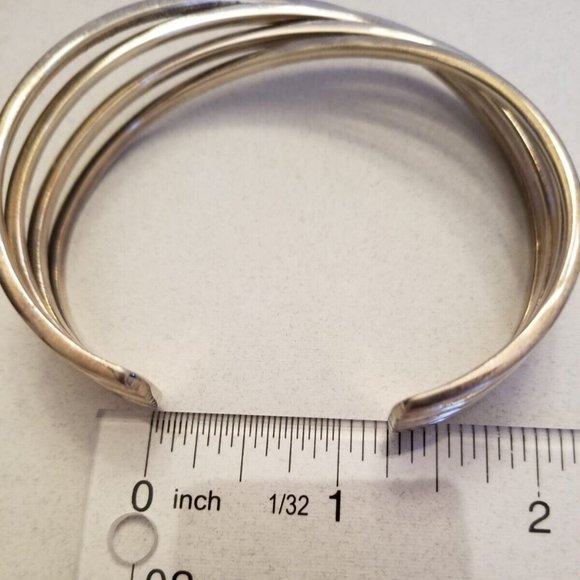 Solid 925 Sterling Silver 4 Bar Twisted Cross Over Open Cuff Bracelet 41.18Grams - Picture 9 of 10